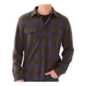 FOR THE REPUBLIC Mens flannel buttondown shirt, size small. Muted blue plaid.